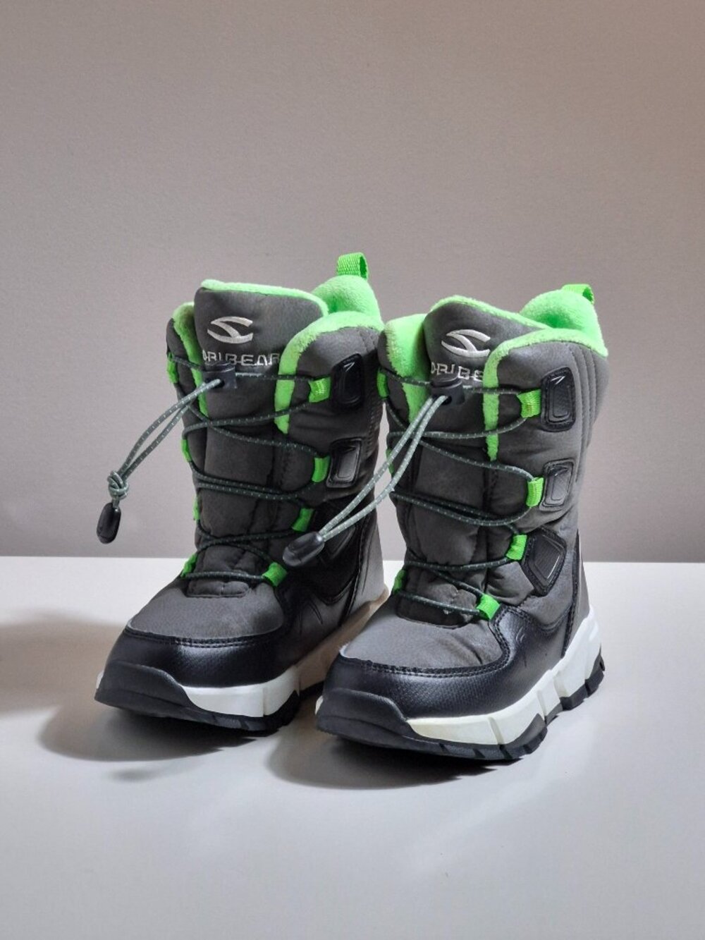 Hobibear Kids Snow Boots EU 30 US 12 Black Green Faux Fur Bungee Winter